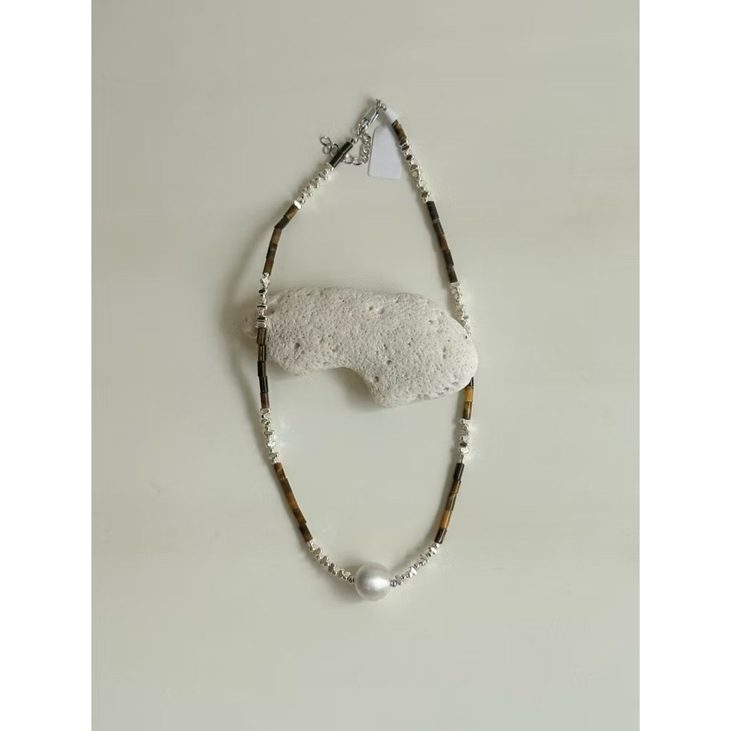 Brown beads pearl necklace