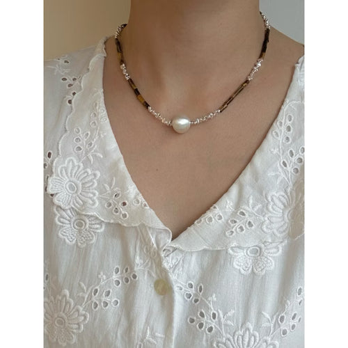 Brown beads pearl necklace
