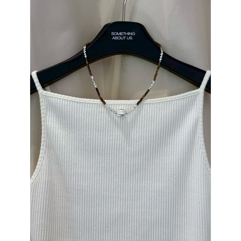 Brown beads pearl necklace