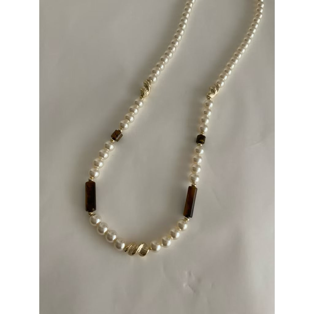Tiger eye pearl necklace