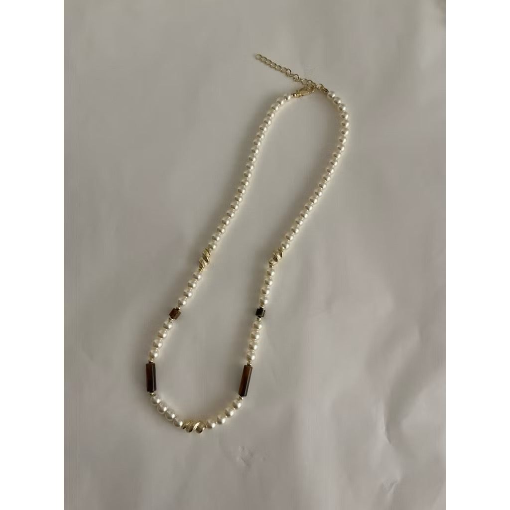Tiger eye pearl necklace