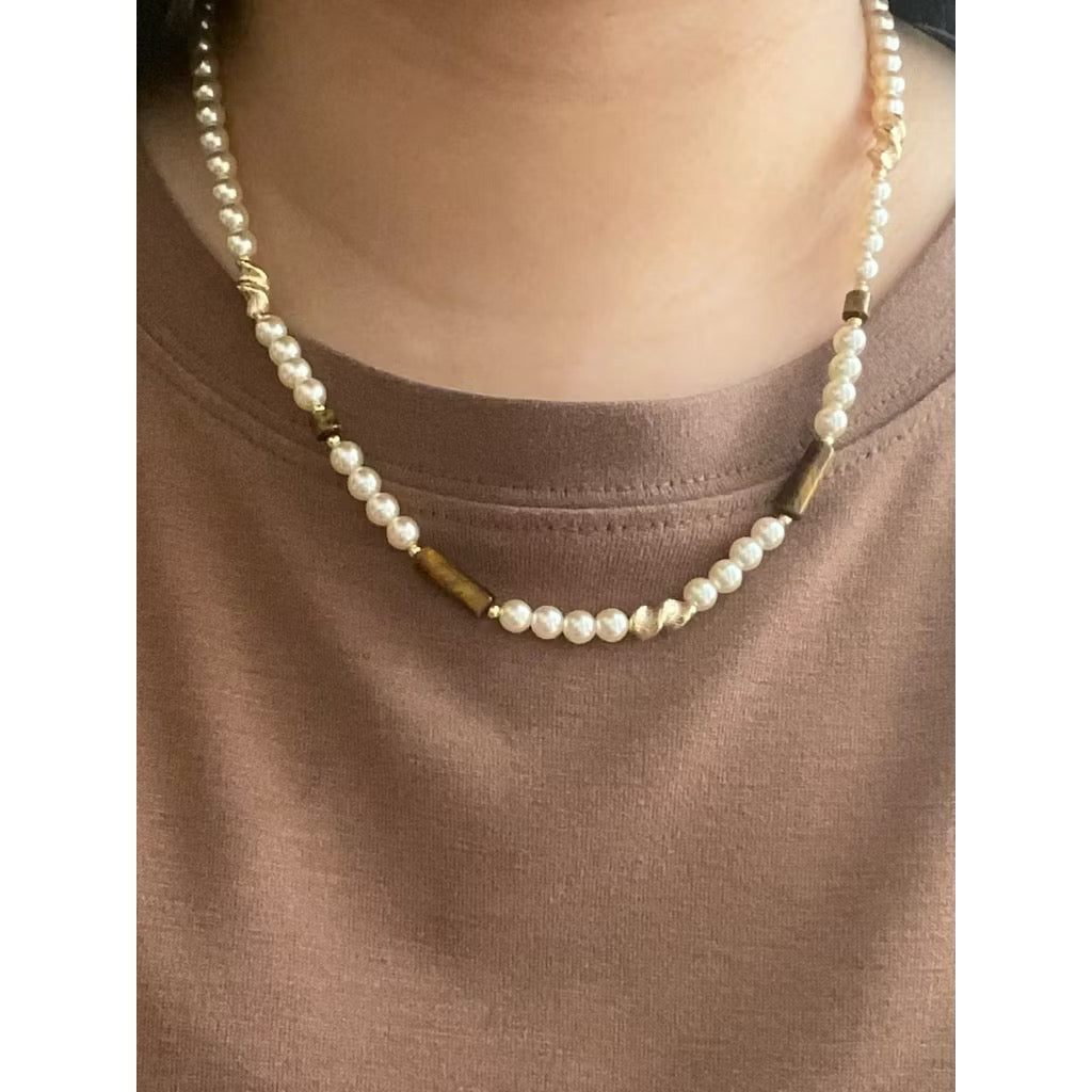 Tiger eye pearl necklace