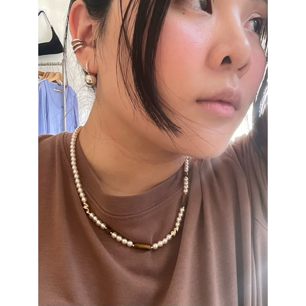 Tiger eye pearl necklace