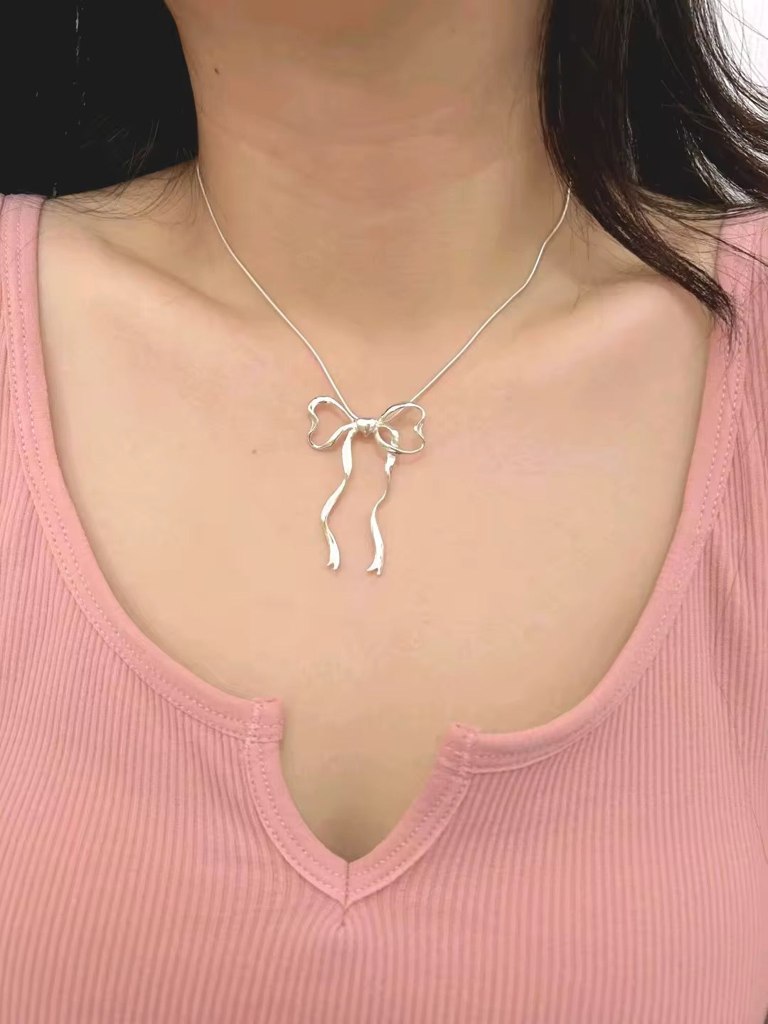 Coolife - Heart Ribbon Necklace Pendant